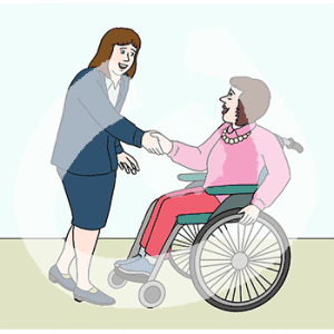 Eine Person reicht einer Person vor sich die Hand.