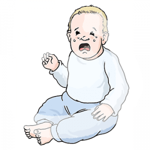 Ein sitzendes, weinendes Baby.