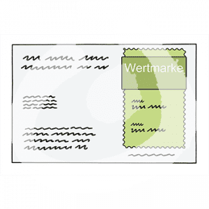 Ein Zettel mit Schrift und der Aufschrift: Wertmarke.