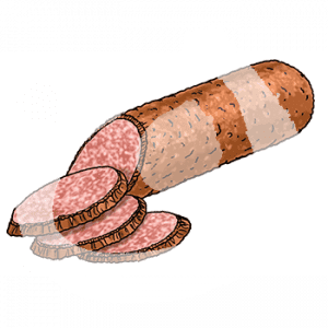Eine teilweise aufgeschnittene Wurst.