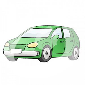 Außenansicht eines viertürigen Autos.