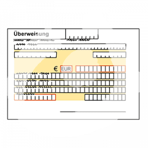 Ein Banküberweisungsschein mit der Überschrift: Überweisung.