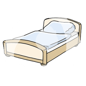 Ein gemachtes Einzelbett.