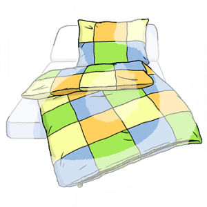 Mit Bettwäsche bezogenes Bettzeug.