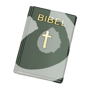Ein Buch mit der Aufschrift: Bibel und Kreuz.