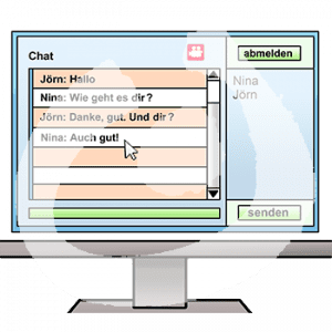 Ein Computerbildschirm mit einem Chat zwischen zwei Personen.