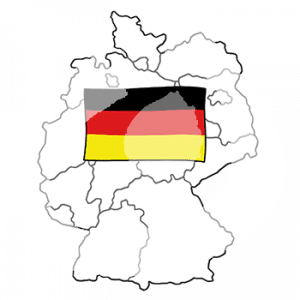 Umriss von Deutschland. In der Mitte ist die deutsche Flagge.