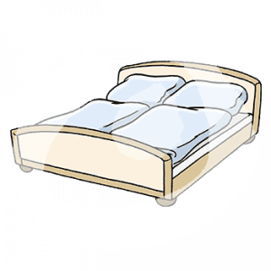 Ein gemachtes Doppelbett.