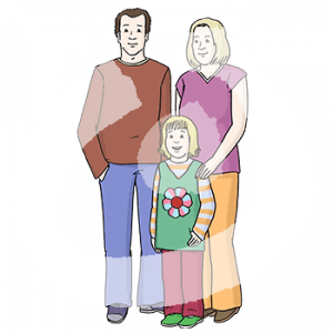 Ein Mann und eine Frau stehen hinter einem Kind.