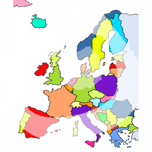 Eine Karte von Europa mit allen Ländern in unterschiedlichen Farben.