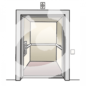 Ein Fahrstuhl mit geöffneten Türen.