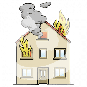 Ein brennendes, rauchendes zweistöckiges Wohnhaus.