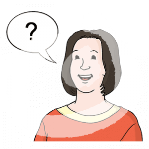 Portraitansicht einer Person mit Sprechblase. Darin ist ein Fragezeichen.