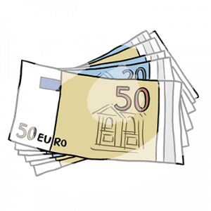 Sechs Scheine, der oberste ist ein 50 Euro Schein.