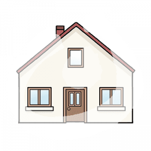 Vorderansicht eines Einfamilienhauses.