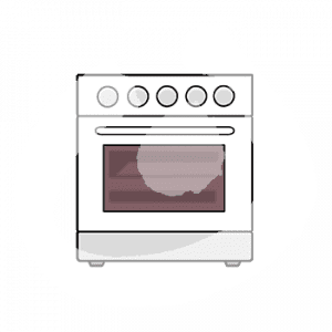 Vorderansicht eines Standherds mit Ofen.