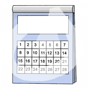 Ein Kalenderblatt mit 28 Tagen.