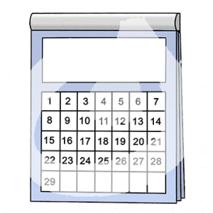 Ein Kalenderblatt mit 29 Tagen.