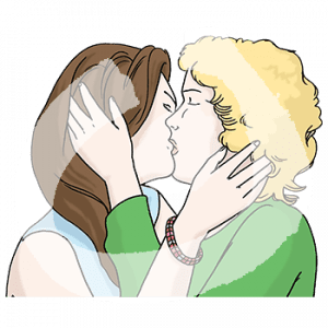 Portraitansicht von zwei sich küssenden Frauen.