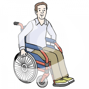 Ein Mann im Rollstuhl.