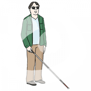 Ein Mann mit Langstock.