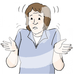 Portraitansicht einer Person mit hochgezogenen Schultern und Händen. Sie schüttelt den Kopf.