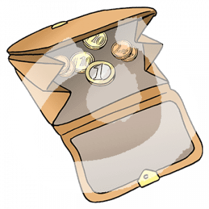 Ein offenes Portemonnaie mit Münzen.