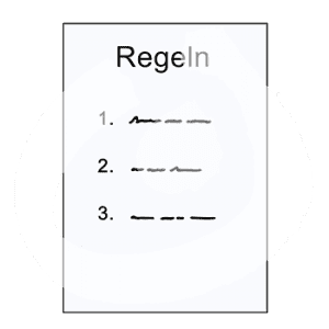 Ein Blatt mit der Überschrift: Regeln und den Punkten 1., 2. und 3.