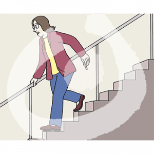 Eine Person geht eine Treppe runter.