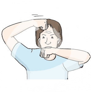 Portraitansicht einer Person die sich an den Haaren zieht und sich in die Hand beißt.