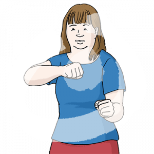 Eine Person mit erhobenen Fäusten.