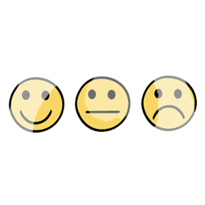 Ein lachender, ein neutraler und ein trauriger Smiley.