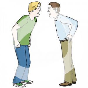 Zwei streitende Personen stehen sich gegenüber.