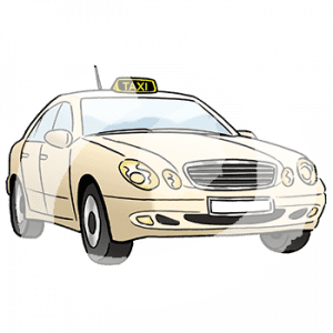 Ein gelbes Auto mit der Aufschrift: Taxi.