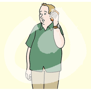 Ein Mann mit Handy am Ohr.