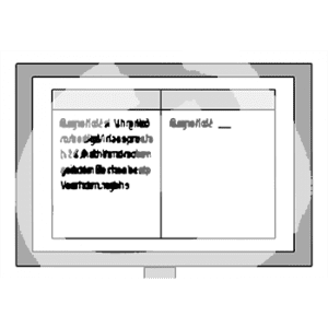 Ein Bildschirm mit einer Tabelle, zwei Spalten und Text.