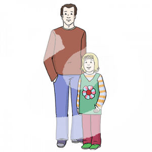 Ein Mann steht hinter einem Kind.