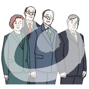 Vier Personen in Anzügen.