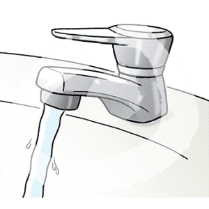 Ein laufender Wasserhahn.