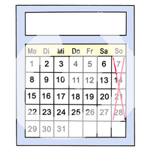 Ein Kalenderblatt. Alle Sonntage sind durchgestrichen.