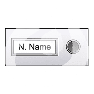 Eine Klingel mit einem Namen auf dem Klingelschild.