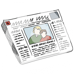 Eine Zeitung mit Text und Bild.