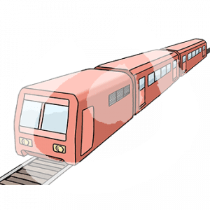 Ein Zug an einem Gleis.