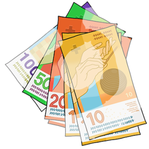 Unterschiedliche Schweizer Franken Scheine.