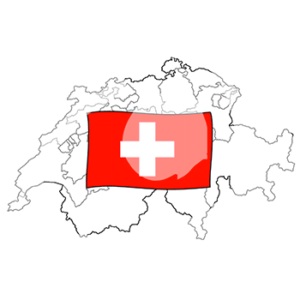 Umriss von der Schweiz. In der Mitte ist die Schweizer Flagge.