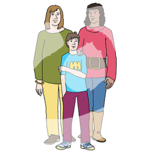 Zwei Frauen stehen hinter einem Kind.