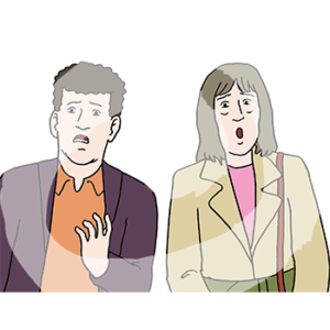 Zwei erschrockene Personen im Portrait.