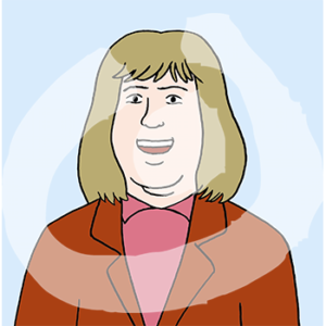 Portraitansicht einer fröhlichen Frau mit blonden Schulterlangen Haaren.