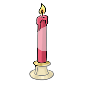 Eine brennende Kerze in einem Kerzenständer.