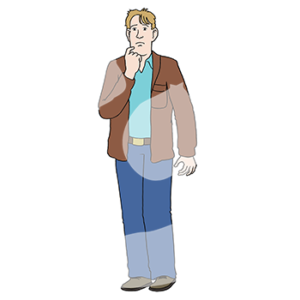 Eine ratlose Person fasst sich mit einem Finger ans Kinn.